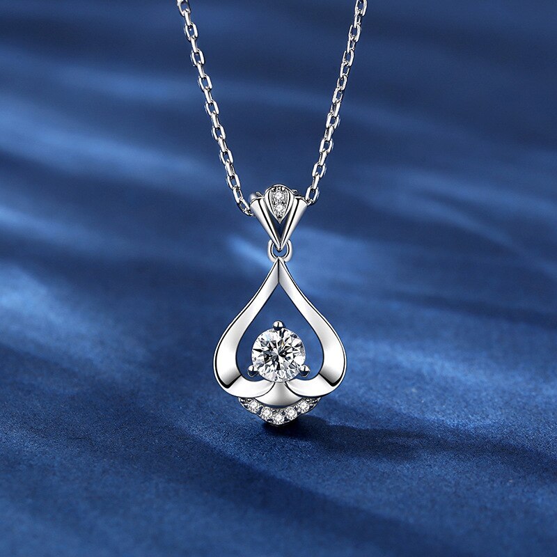 S925 Sterling Silver Smart Flower-De-Luce Water Drop Necklace Versatile Fashion Temperament Clavicle Pendant A263A