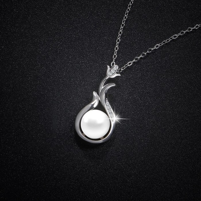 Necklace 925 Sterling Silver Women's New Fashion All-Match Temperament Micro Inlaid Zircon Pearl Flower Pendant Gift A065a