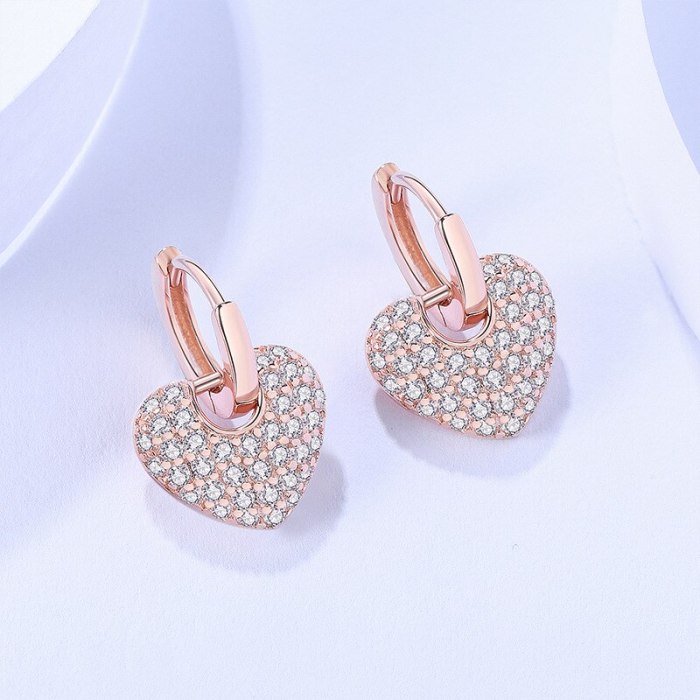 Earrings 925 Sterling Silver Loving Heart Stud Earrings Female Korean Style Inlaid Zircon Heart-Shaped Indie Pop Jewelry E2100