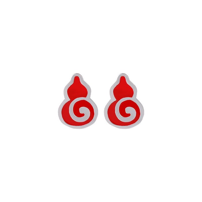 Gourd Stud Earrings for Women S925 Sterling Silver Red Epoxy Earrings Earrings Fashion Chinese Style Silver Accessories E105E