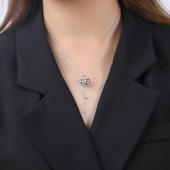 S925 Sterling Silver Gourd Zircon Pendant Necklace Niche Cross Clavicle Chain Jewelry A385A