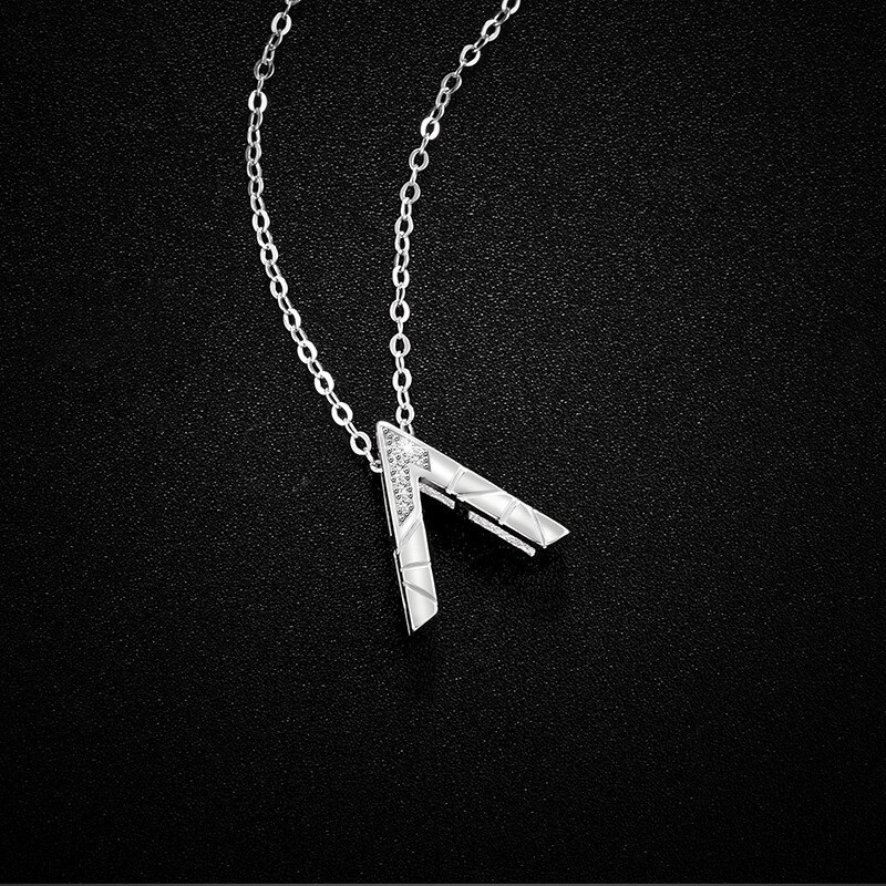 Letter V Necklace 925 Sterling Silver Girls' Korean Style Simple Design Temperament Micro Inlaid Zircon Clavicle Chain A1166
