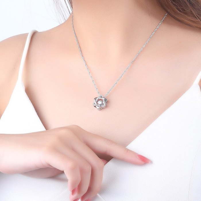925 Sterling Silver Hexagonal Star Smart Pendant Necklace Moissanite Zircon Women's Pendant Silver Jewelry A692