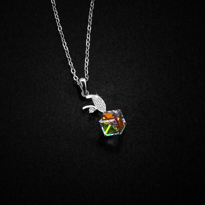 Necklace Light Luxury Temperament S925 Sterling Silver Three-Dimensional Geometric Color Crystal Zircon Single Pendant A1249
