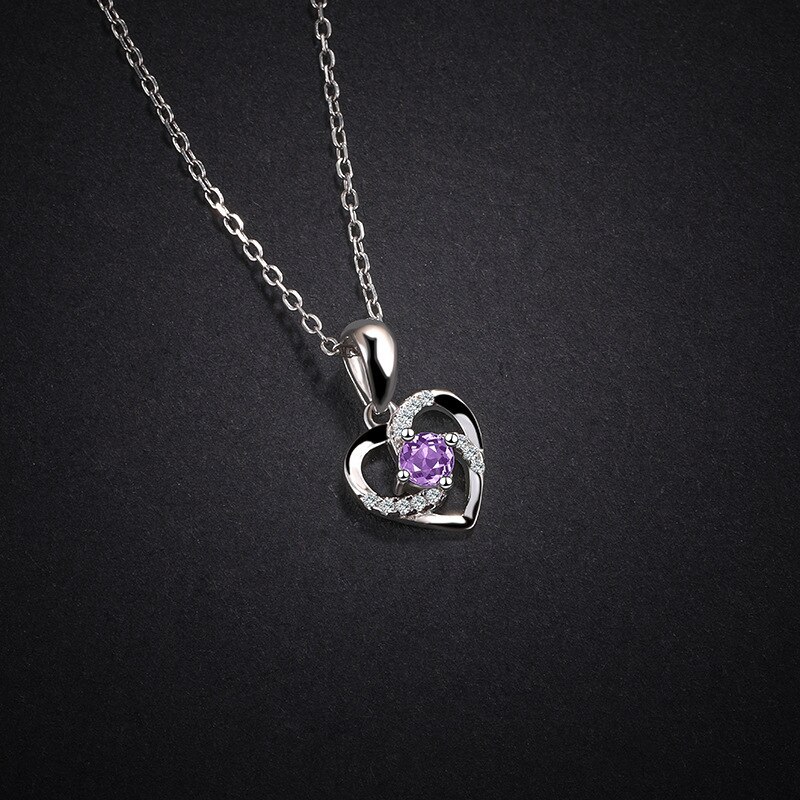 Love Necklace S925 Sterling Silver Women's Simple Design Hollow Micro Inlaid Zircon Colorful Heart-Shaped Single Pendant A979