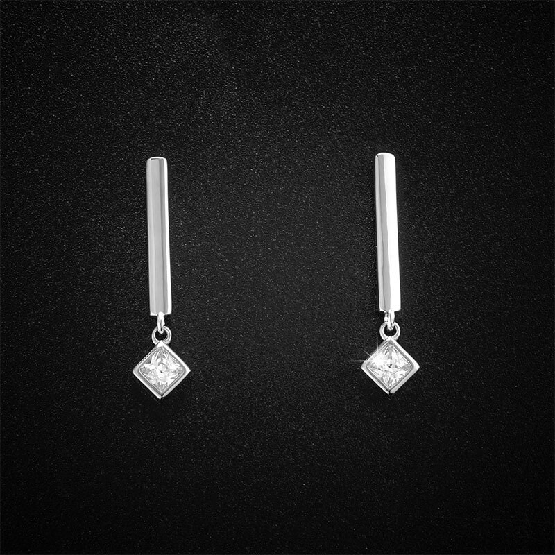 Rectangular Bar Stud Earrings New Fashion Simple Personalized Design Long Micro Inlaid Zircon 925 Sterling Silver Earrings E306E