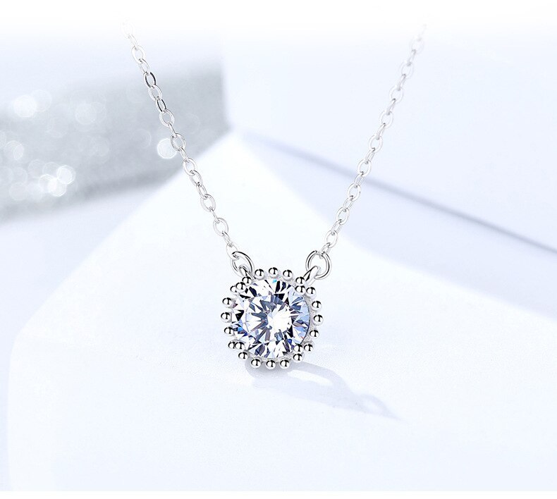 S925 Sterling Silver Jewelry Women's Fashion Creative Design Diamond Cross Chain round Necklace
