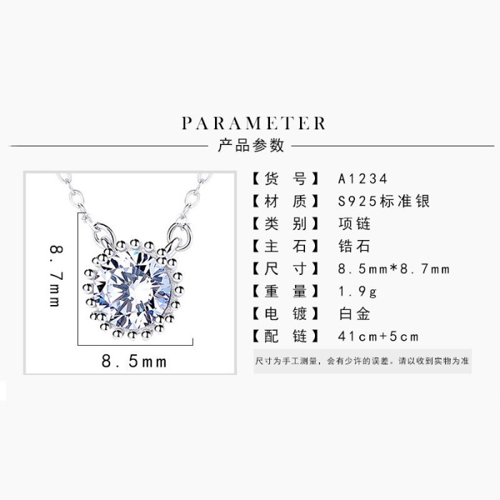 S925 Sterling Silver Jewelry Women's Fashion Creative Design Diamond Cross Chain round Necklace