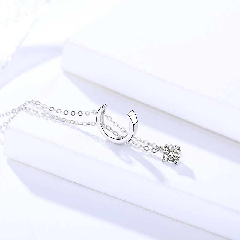 S925 Sterling Silver Ornament Women's Korean-Style Moon Necklace Clavicle Chain Inlaid Zircon Necklace Trendy Accessories