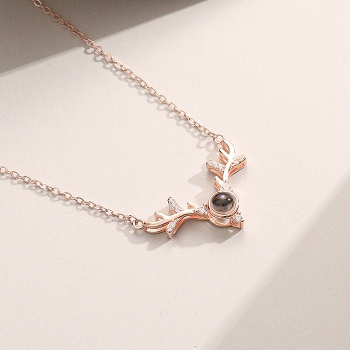 S925 Sterling Silver Antlers Projection Necklace Women's Korean-Style Fashion Elk Clavicle Chain Necklace