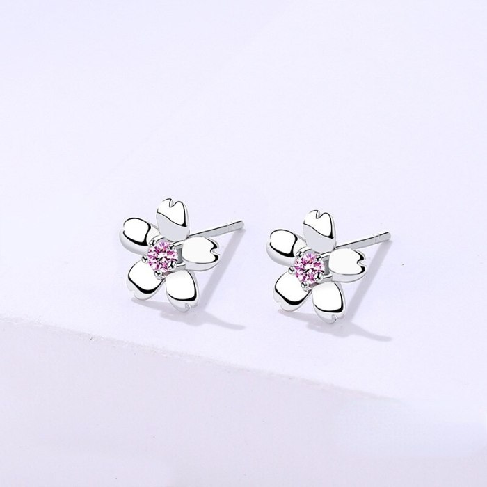 S925 Sterling Silver Ornament Korean Style Fashion Stud Earrings Women's Fresh Flower Graceful Earrings Christmas Gift
