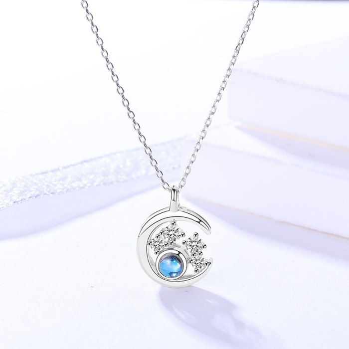 S92 Sterling Silver Ornament Female Special-Interest Design Necklace 100 Languages Color Projection Necklace