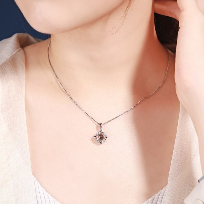 S925 100 Languages I Love You Sterling Silver Projection Necklace Pendant Female Online Influencer Ins Fashion Clavicle Chain