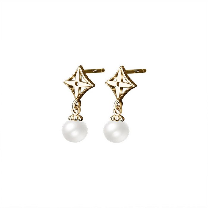 S925 Sterling Silver Clover Pearl New French Retro Simple Temperament Shell Pearls Personalized Earrings D21052904