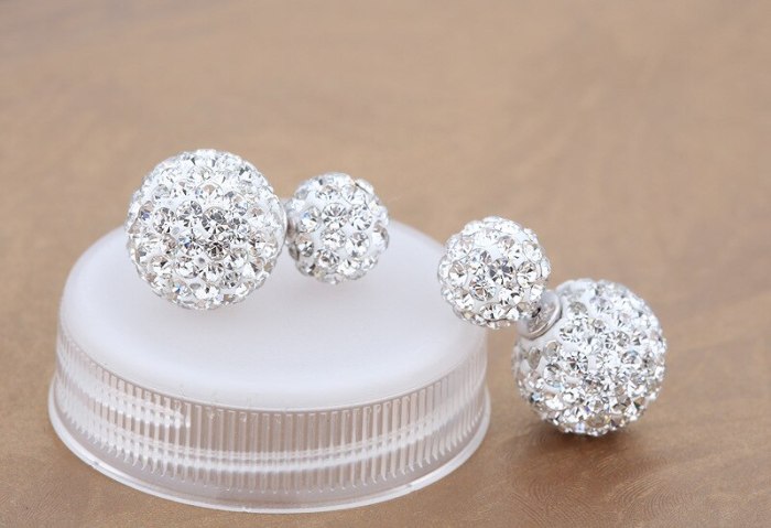 Silver S925 Sterling Silver Stud Earrings for Women Korean Creative Small Jewelry Rhinestone Ball Earring Accessories