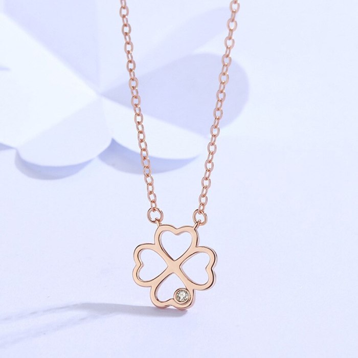 Hot Sale S925 Sterling Silver Ornament Hollow Clover Necklace Female Clavicle Chain Cross-Border New Accessories