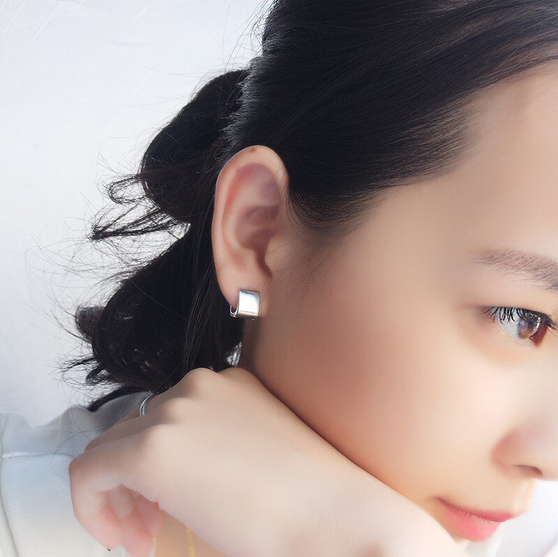S925 Silver Earrings Cross-Border New Accessories Fresh Glossy Square Sterling Silver Ear Clip Earrings Jewelry