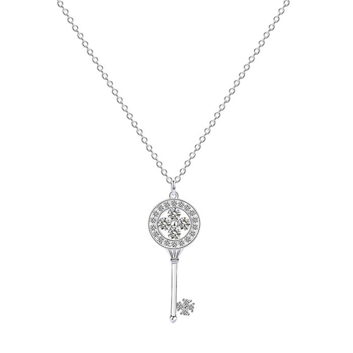 S925 Sterling Silver Ornament Women's Korean-Style All-Match Key Necklace Light Luxury Zircon Clavicle Chain