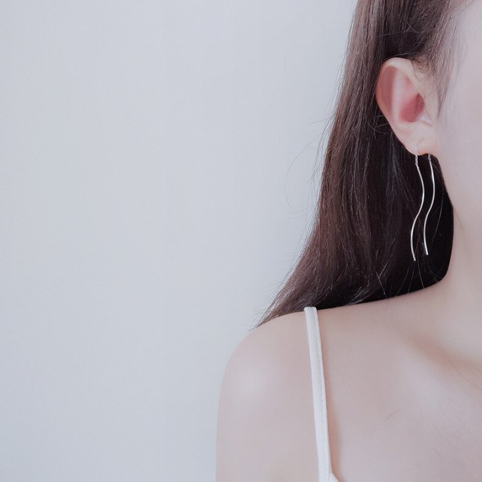 925 Sterling Silver Ear Line Women's Korean-Style Simple Water Ripple Geometric Earrings