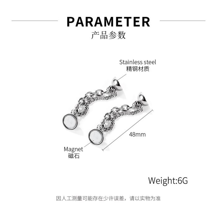 Ornament Korean New Simple Geometric Double-Layer Chain Ear Clip Stainless Steel Inlaid Zircon Earrings