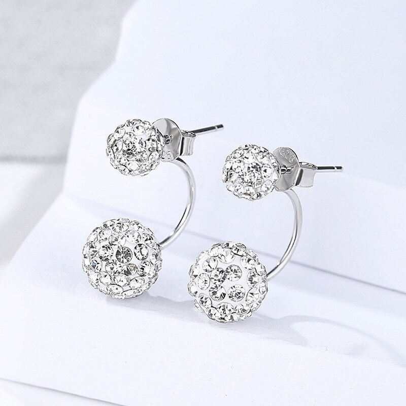 Silver S925 Sterling Silver Stud Earrings for Women Korean Creative Small Jewelry Rhinestone Ball Earring Accessories