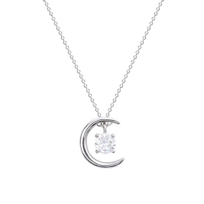 S925 Sterling Silver Ornament Women's Korean-Style Moon Necklace Clavicle Chain Inlaid Zircon Necklace Trendy Accessories