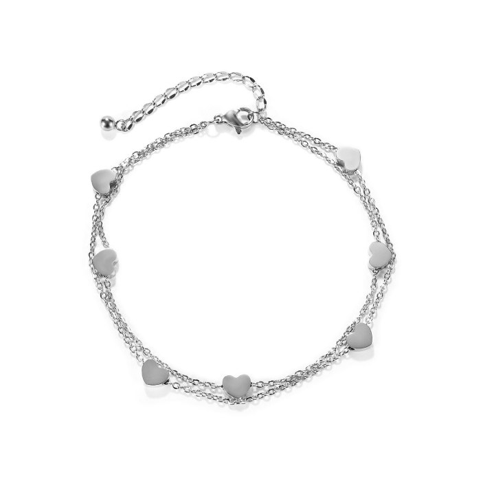 Ornament Japanese and Korean Style Niche Design Net Red Heart Temperamental Simple Stainless Steel Anklet