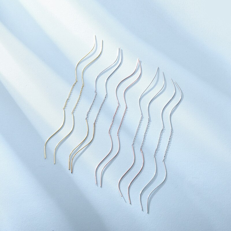 925 Sterling Silver Ear Line Women's Korean-Style Simple Water Ripple Geometric Earrings