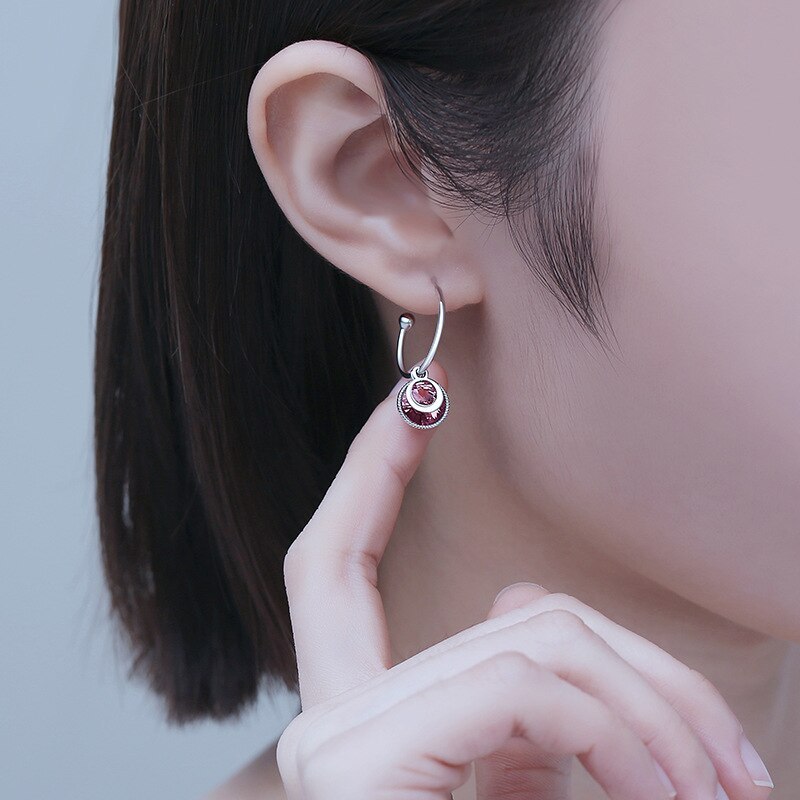 Retro Color Zircon Earrings Female S925 Sterling Silver Earrings Temperamental Earrings French Internet Celebrity Ear Hook