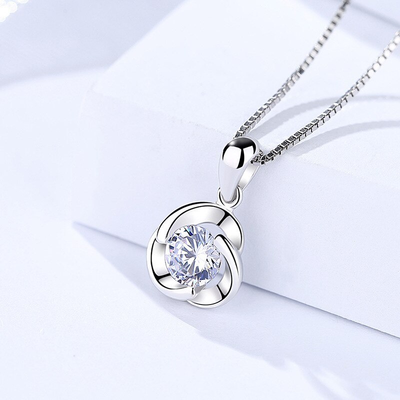 S925 Sterling Silver Clover Pendant Female Korean Style Normcore Rhinestone Zircon Necklace Silver Necklace Pendant