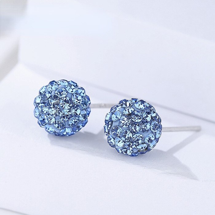 Silver S925 Sterling Silver Stud Earrings for Women Korean Creative Small Jewelry Rhinestone Ball Earring Accessories