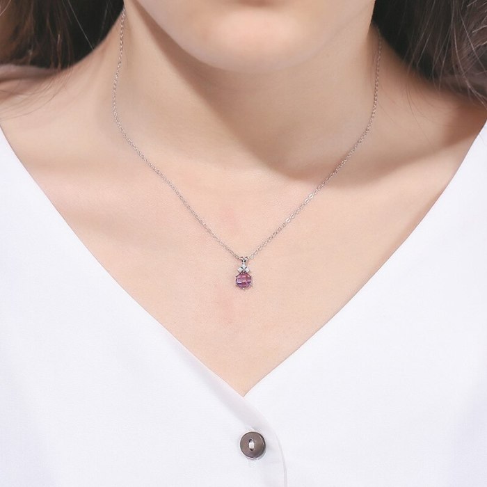 S925 Sterling Silver Ornament Women's Japanese and Korean Blue Crystal Glass Necklace Light Luxury Purple Zircon Clavicle Chain