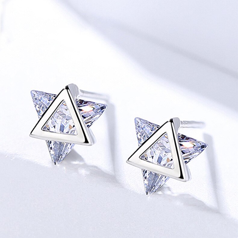 S925 Sterling Silver Accessories Japanese and Korean Temperamental Refreshing Jewelry Triangle Zircon Mini Ear Studs