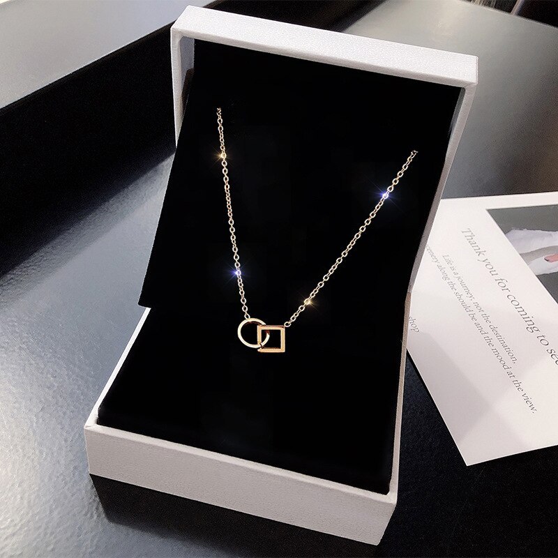 Korean Style Gold Rose Gold Titanium Steel Necklace Women's Geometric Simple Plated 18K Short Clavicle Chain Neck Chain h018