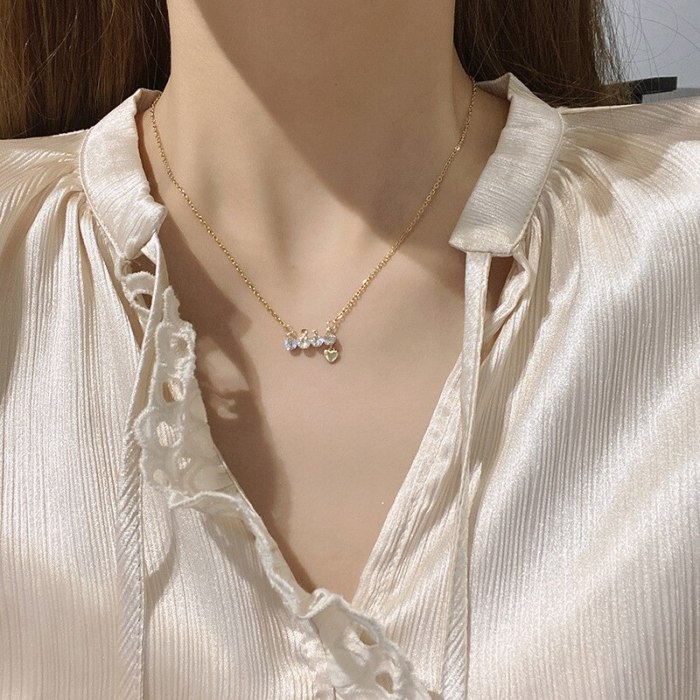 Korean  New Fashion Personalized Life Pendant Titanium Steel Necklace Women's Super Flash Crystal Zircon Clavicle Chain Jewelry