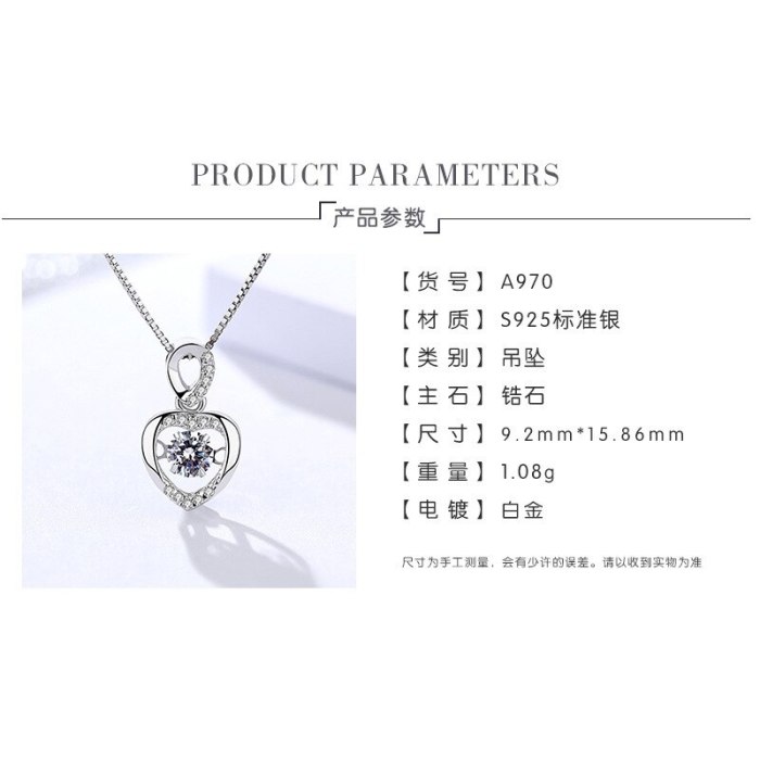 S925 Sterling Silver Necklace Women's Korean-Style Fashion Heart-Shaped Pendant Micro-Inlaid Single Pendant