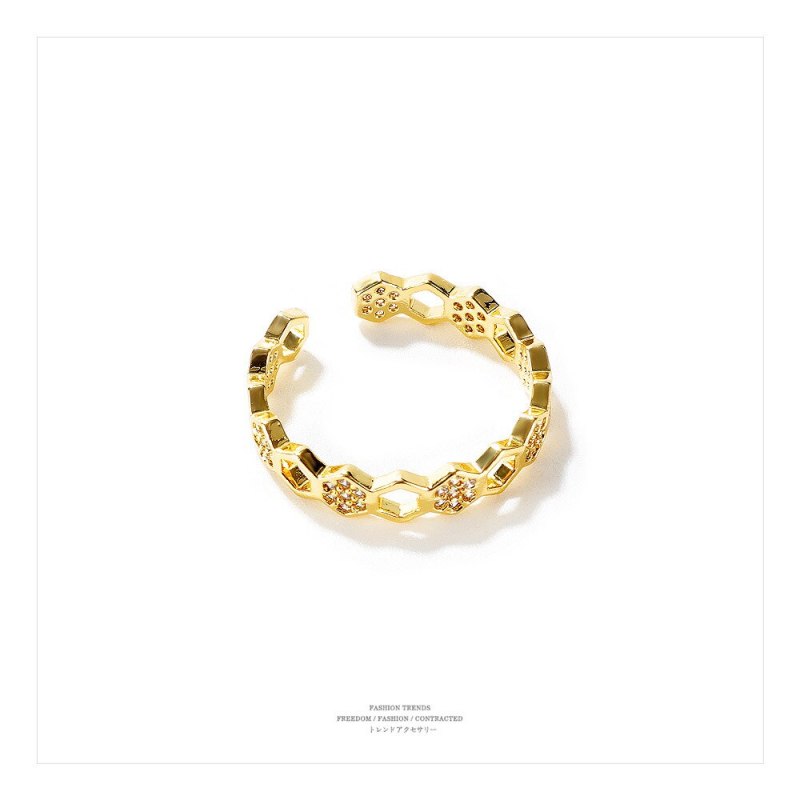 Ornament Korean Fashion Simple Geometric Multi-Edge Diamond Open Zircon Ring Ins Special-Interest Design Index Finger