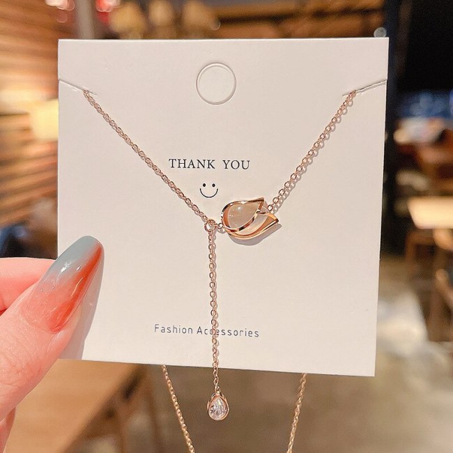 INS Trendy Opal Rose Titanium Steel Necklace Female Korean Graceful and Fashionable Clavicle Chain
