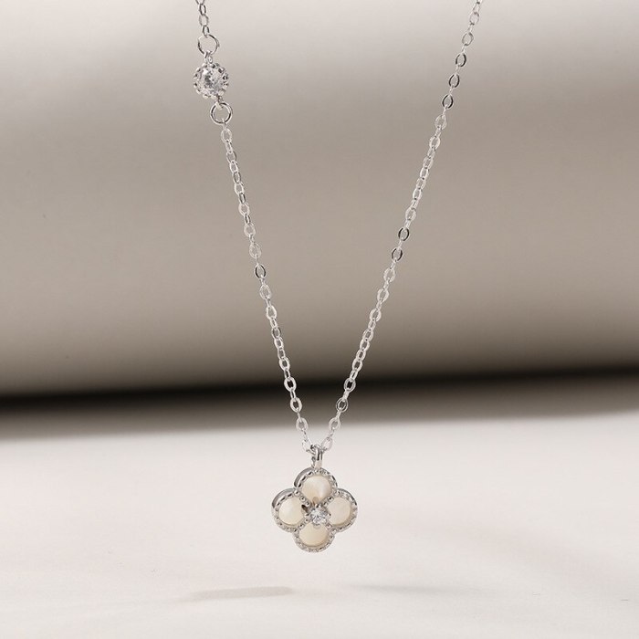 S925 Sterling Silver Shell Double-Sided Clover Set Ins Simple Elegant Agate Pendant Necklace for Women Wholesale