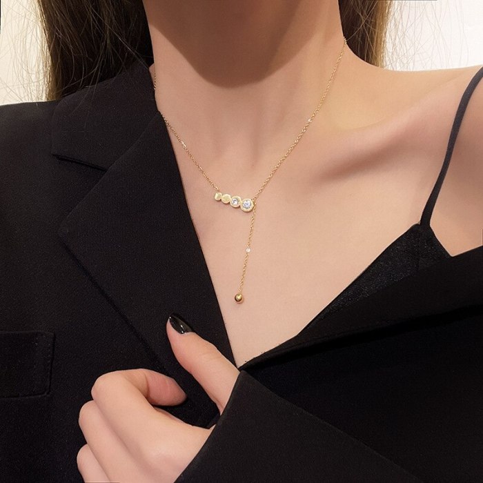 Korean Style Titanium Steel Necklace Female Personality Digital Circle Pendant Simple Tassel Clavicle Chain Necklace