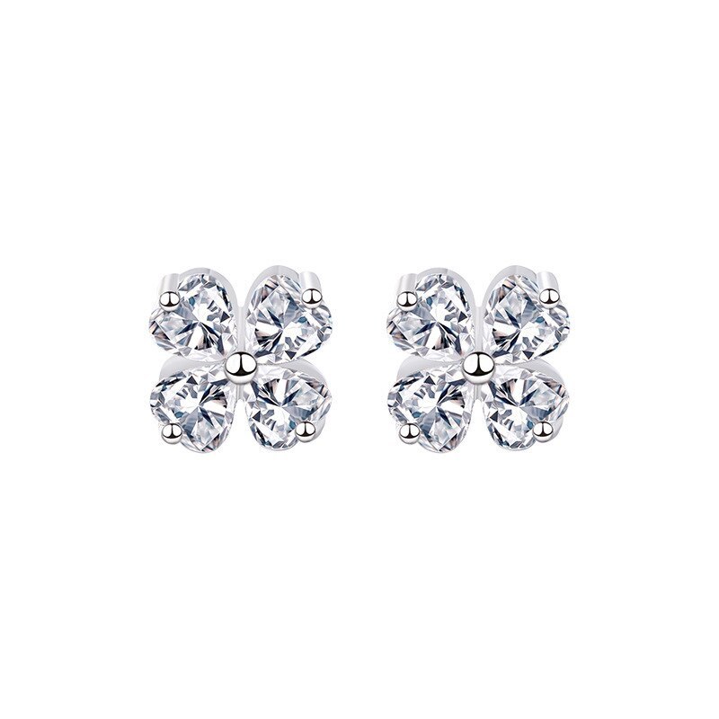 S925 Sterling Silver Ornament Clover Zircon Stud Earrings Niche Design Earrings for Women 129