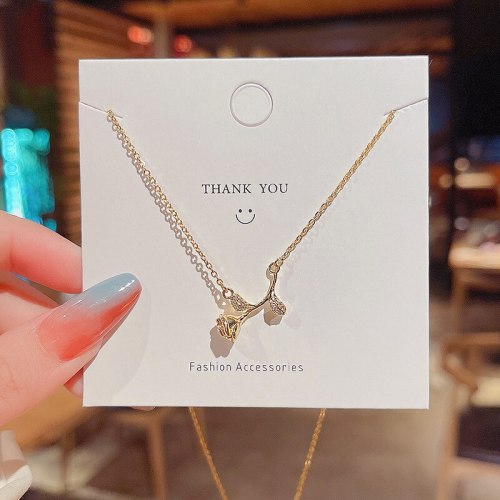 Korean Style New Micro Inlaid Zircon Rose Gold Pendant Titanium Steel Necklace Net Red Same Style Temperament Clavicle Chain