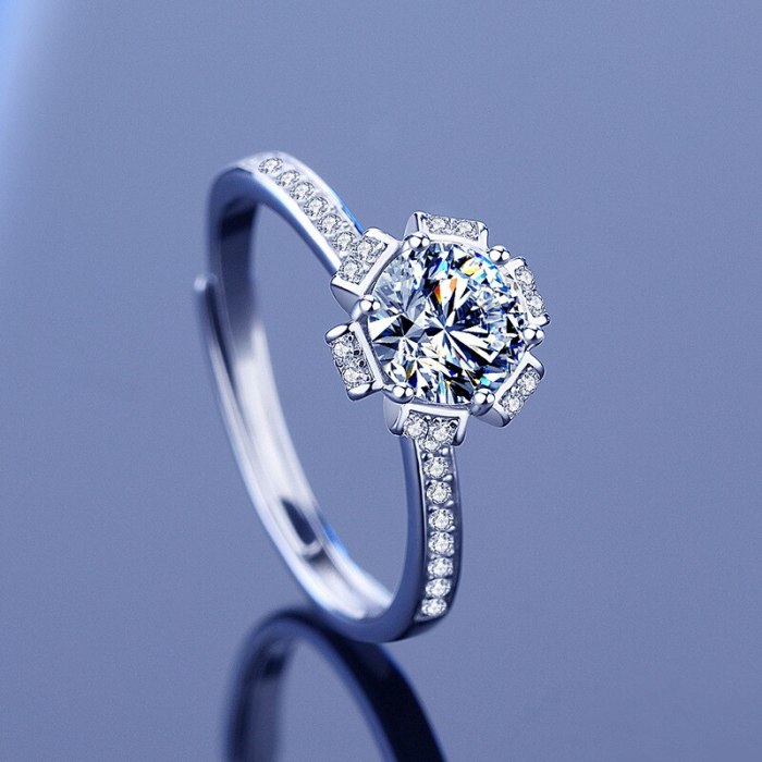 S925 Sterling Silver Moissanite Ring 1 Karat Bridal Bouquet Open Mouth Diamond Ring Proposal Qixi Gift