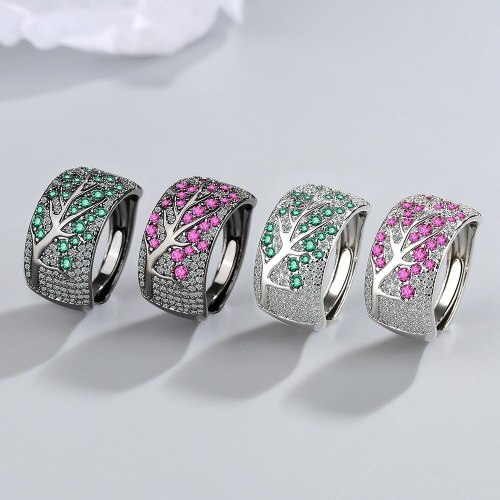 Cross-Border Full Zirconium Diamond Plum Blossom Twigs Ring European and American Fashion Black Gold Open Ring 397