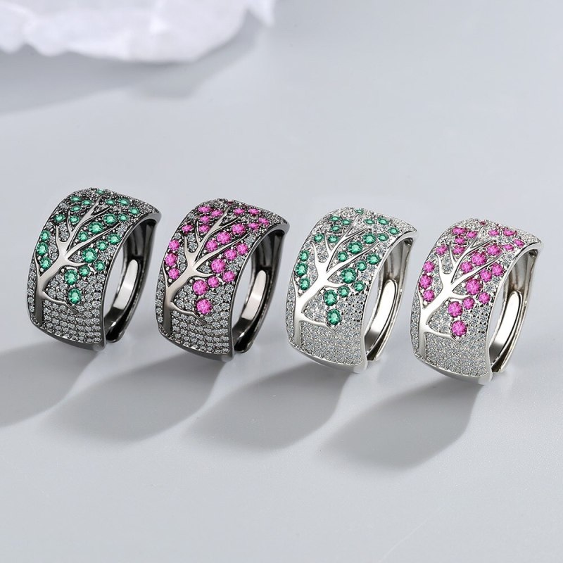 Cross-Border Full Zirconium Diamond Plum Blossom Twigs Ring European and American Fashion Black Gold Open Ring