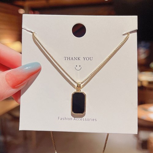 2021 New Black Double-Sided Titanium Steel Necklace for Women Ins Trendy Temperament Same Style Clavicle Chain Pendant