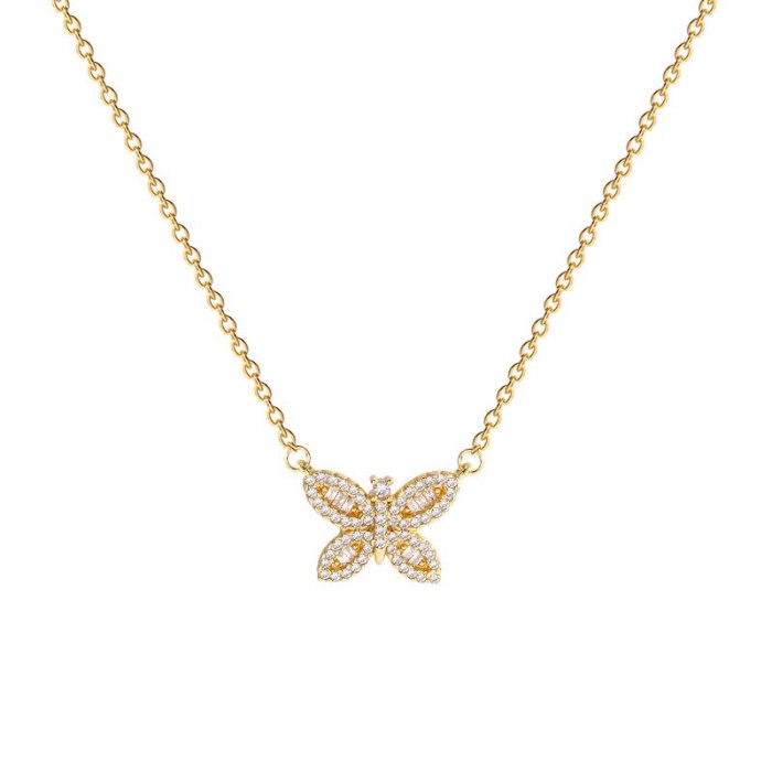 Micro Inlaid Zircon Butterfly Necklace Female Ins Popular Net Red Same Titanium Steel Graceful and Fashionable Clavicle Chain