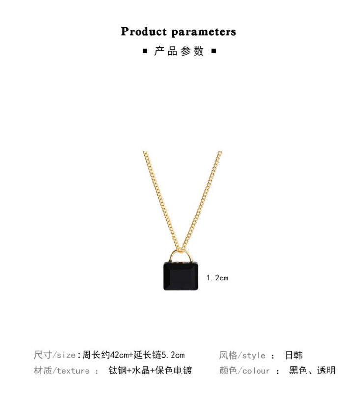 Women's Korean-Style Titanium Steel Crystal Bag Pendant Necklace jewelry