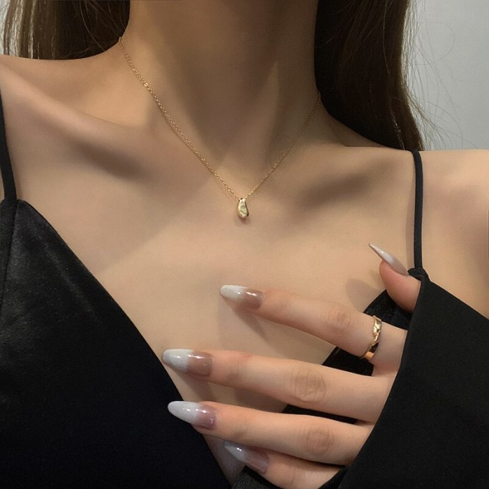 2021 New Korean Style Drop-Shaped Little Golden Beans Titanium Steel Necklace Elegant Simple Fashion Clavicle Chain Pendant
