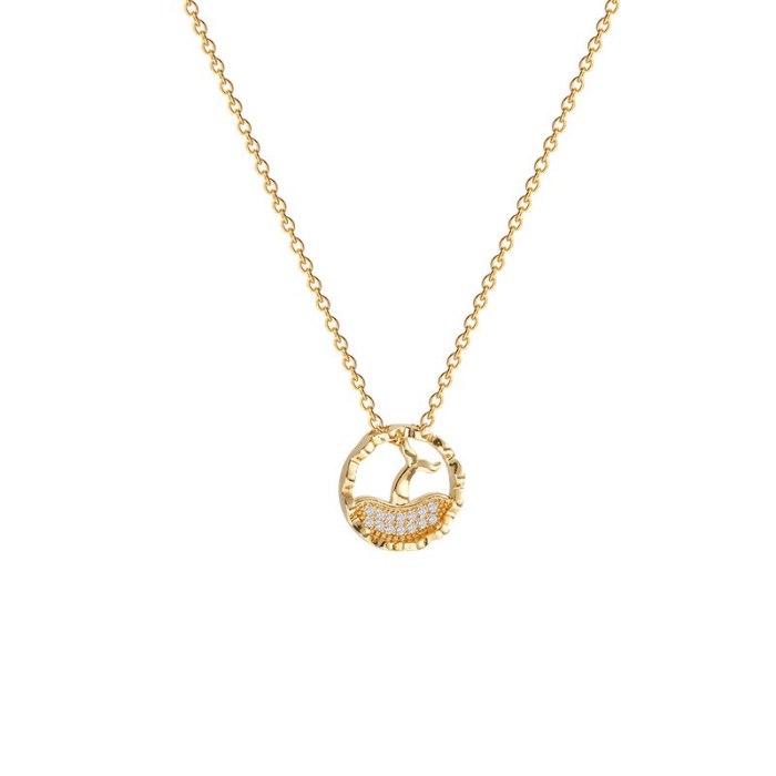 Korean Ins Full Diamond Micro-Inlaid Circle Fishtail Pendant Necklace Female Titanium Steel Temperament Clavicle Chain Jewelry
